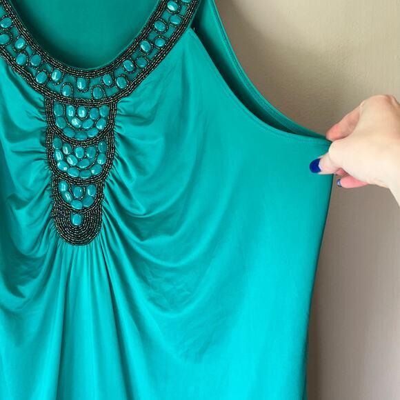 Maurices Green Tank Top with Beaded Neckline Size 3 - Picture 11 of 14